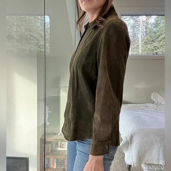 100% suede Jones New York Olive Leather Jacket - Picture 3 of 10